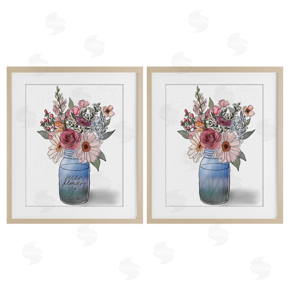 Alisha Kiara Design Farmer's Market Vases Brown Framed Print Under Glass with Mat Wall Art