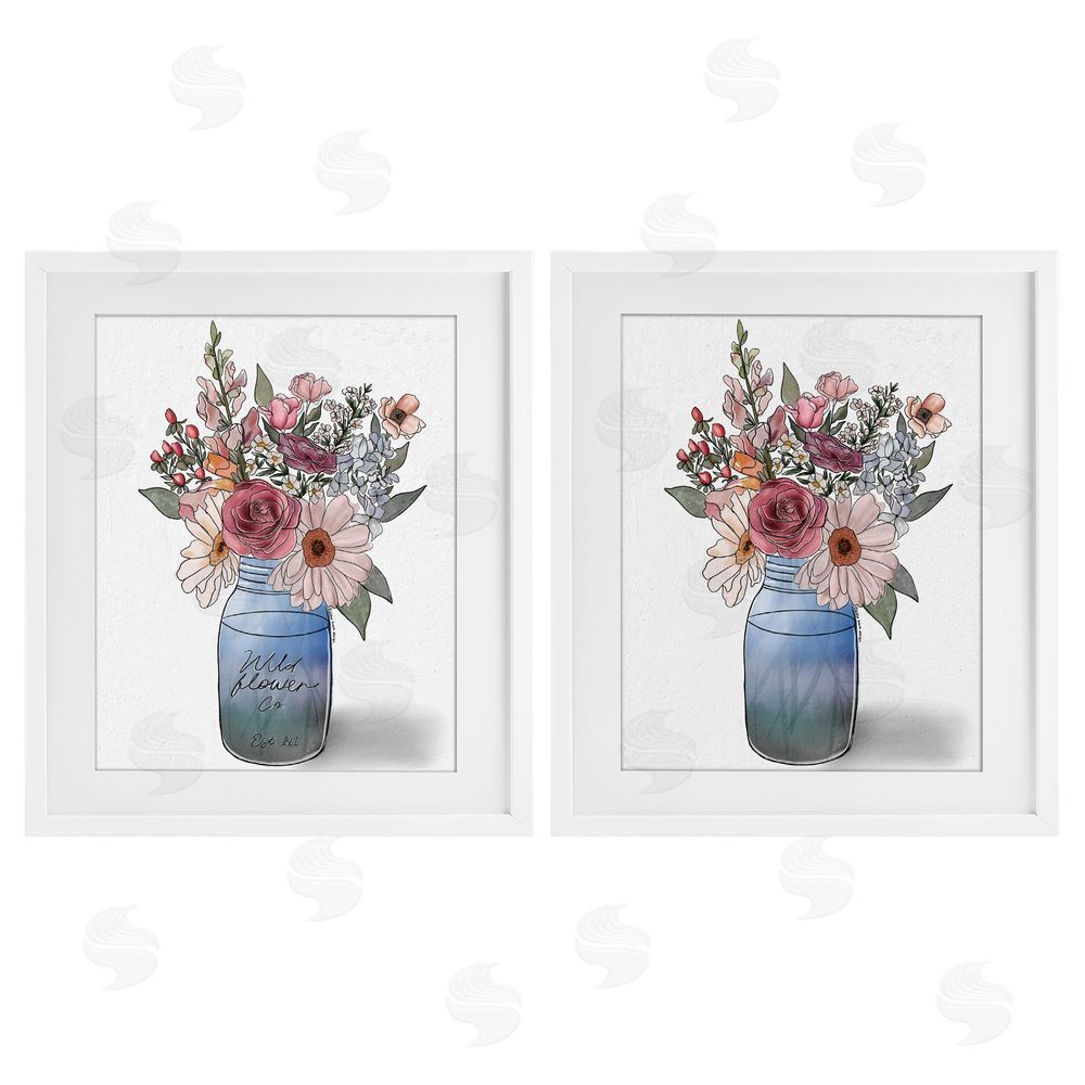 Alisha Kiara Design Farmer's Market Vases White Framed Print Under Glass with Mat Wall Art