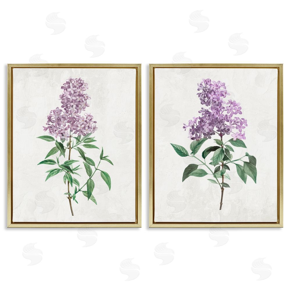 Kim Allen Herbaceous Lilac Blooms Gold Floating Frame Canvas Wall Art