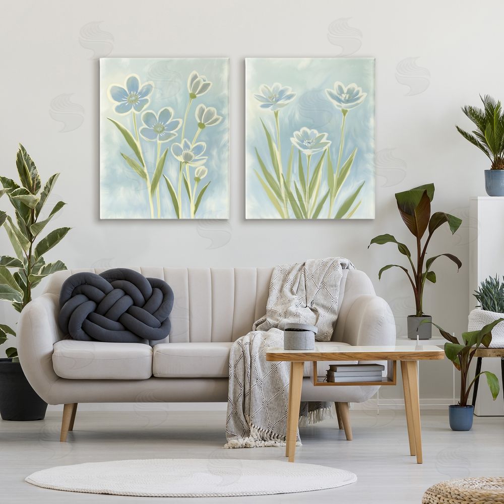 Kim Allen Contoured Blue Petals Stretched Canvas Wall Art in Room