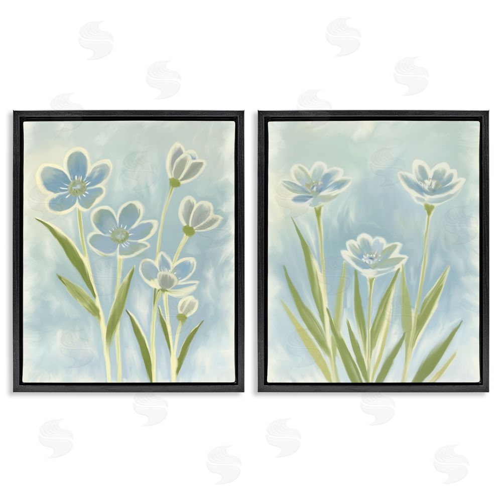Kim Allen Contoured Blue Petals Black Floating Frame Canvas Wall Art Print