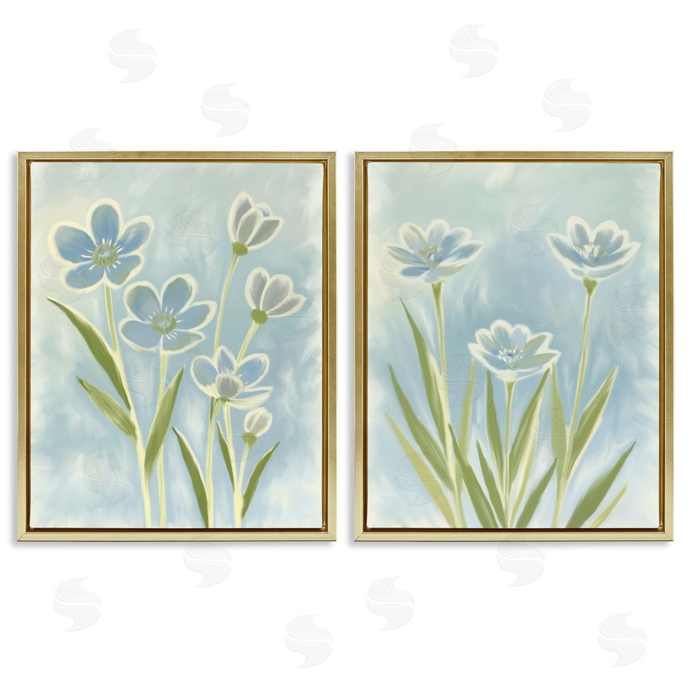 Kim Allen Contoured Blue Petals Gold Floating Frame Canvas Wall Art Print