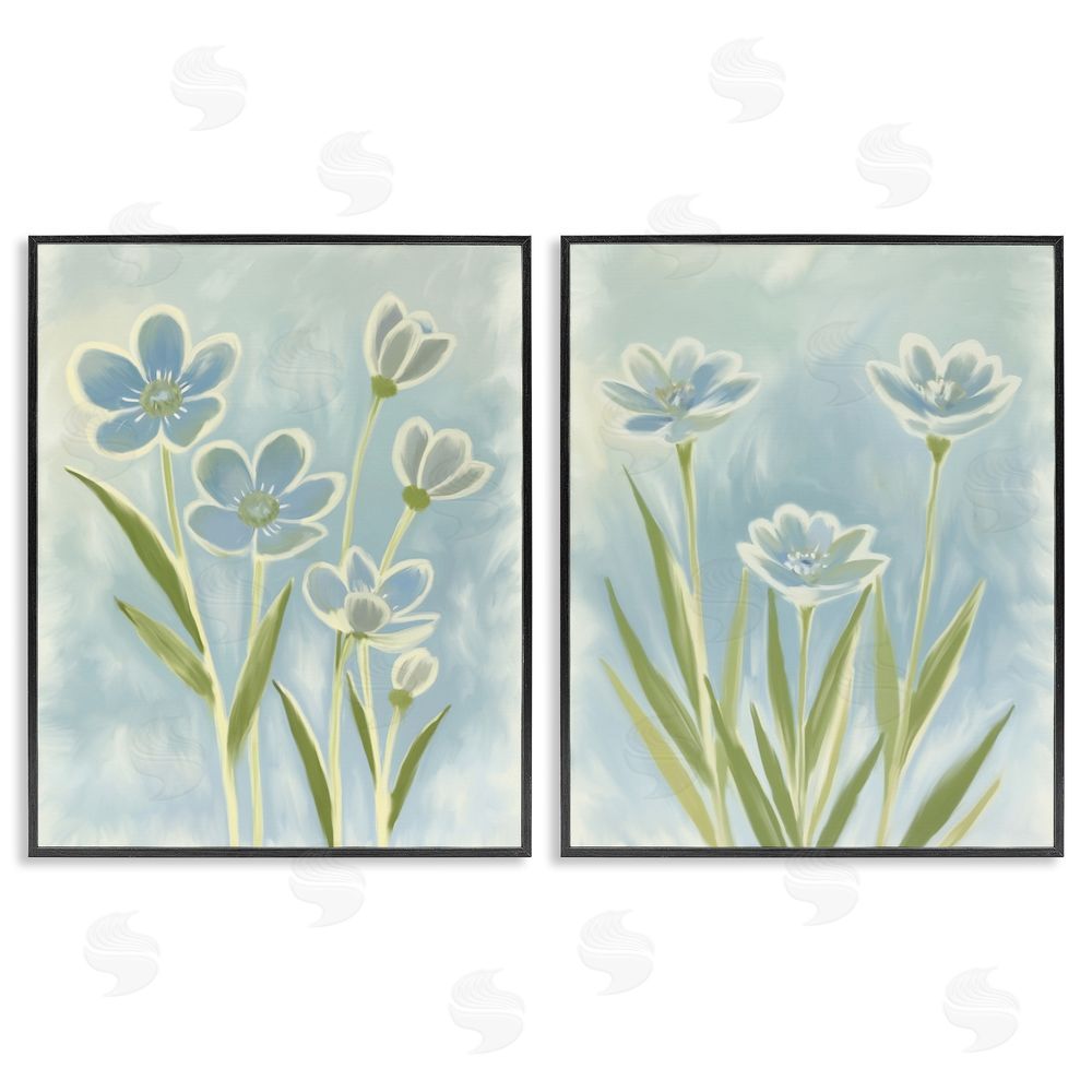 Kim Allen Contoured Blue Petals Black Framed Giclee Wall Art Print