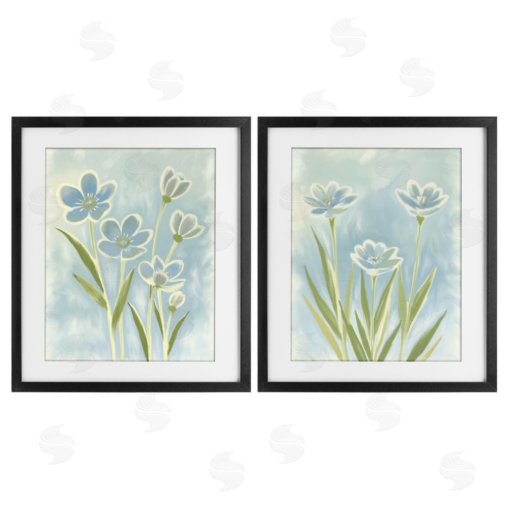 Kim Allen Contoured Blue Petals Black Framed Print Under Glass Wall Art