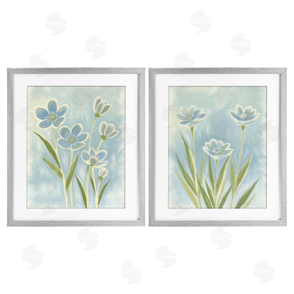 Kim Allen Contoured Blue Petals Gray Framed Print Under Glass Wall Art