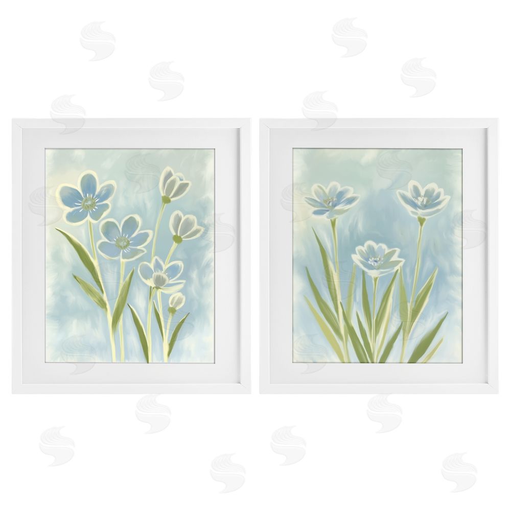 Kim Allen Contoured Blue Petals White Framed Print Under Glass Wall Art