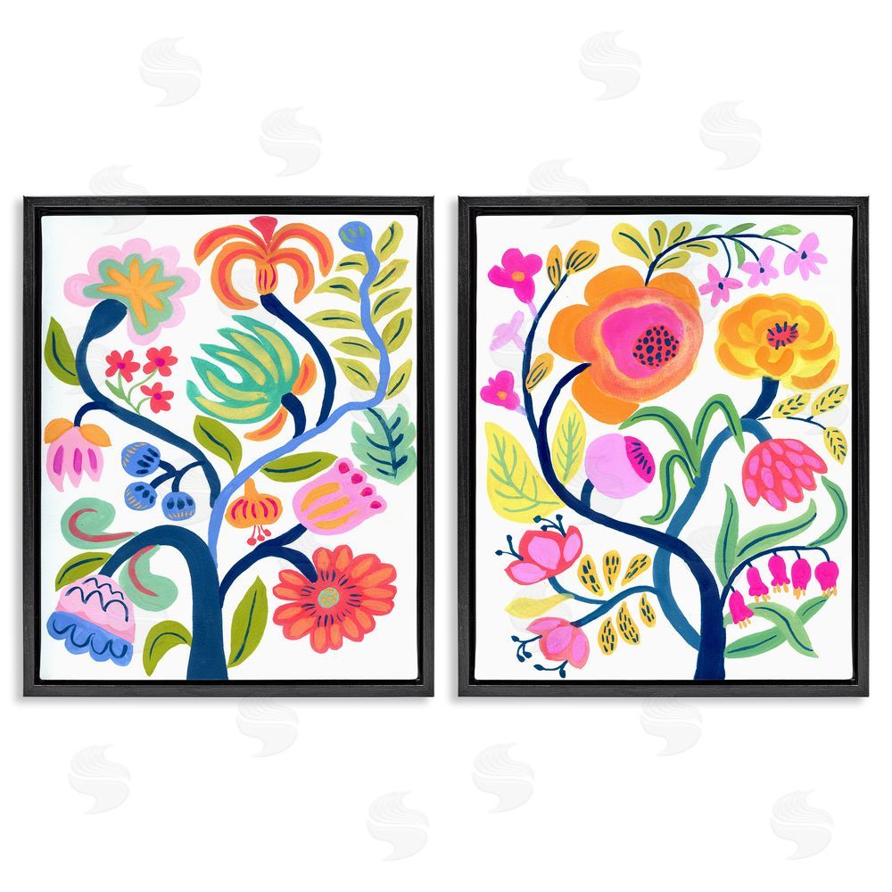 Suzanne Allard Colorful Boho Blue Tree Black Floating Frame Canvas Wall Art Print