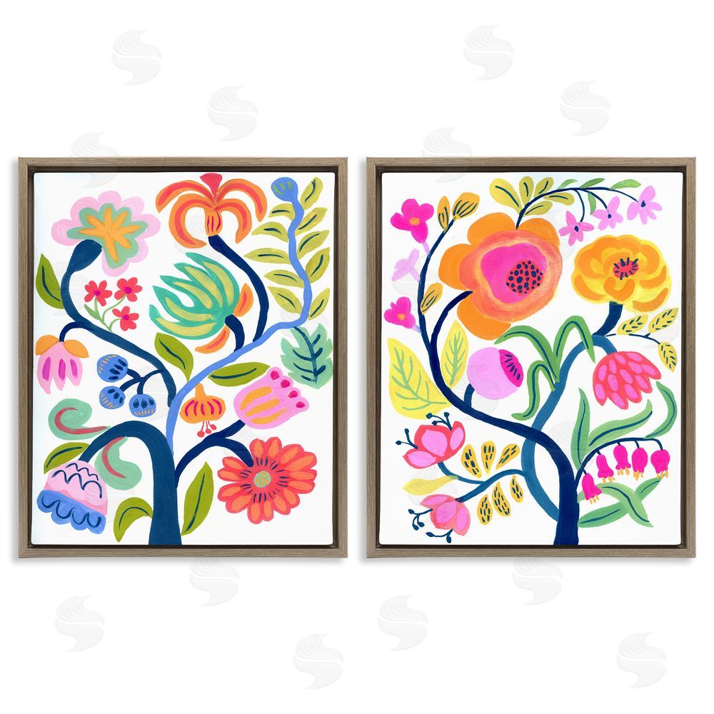 Suzanne Allard Colorful Boho Blue Tree Brown Floating Frame Canvas Wall Art Print