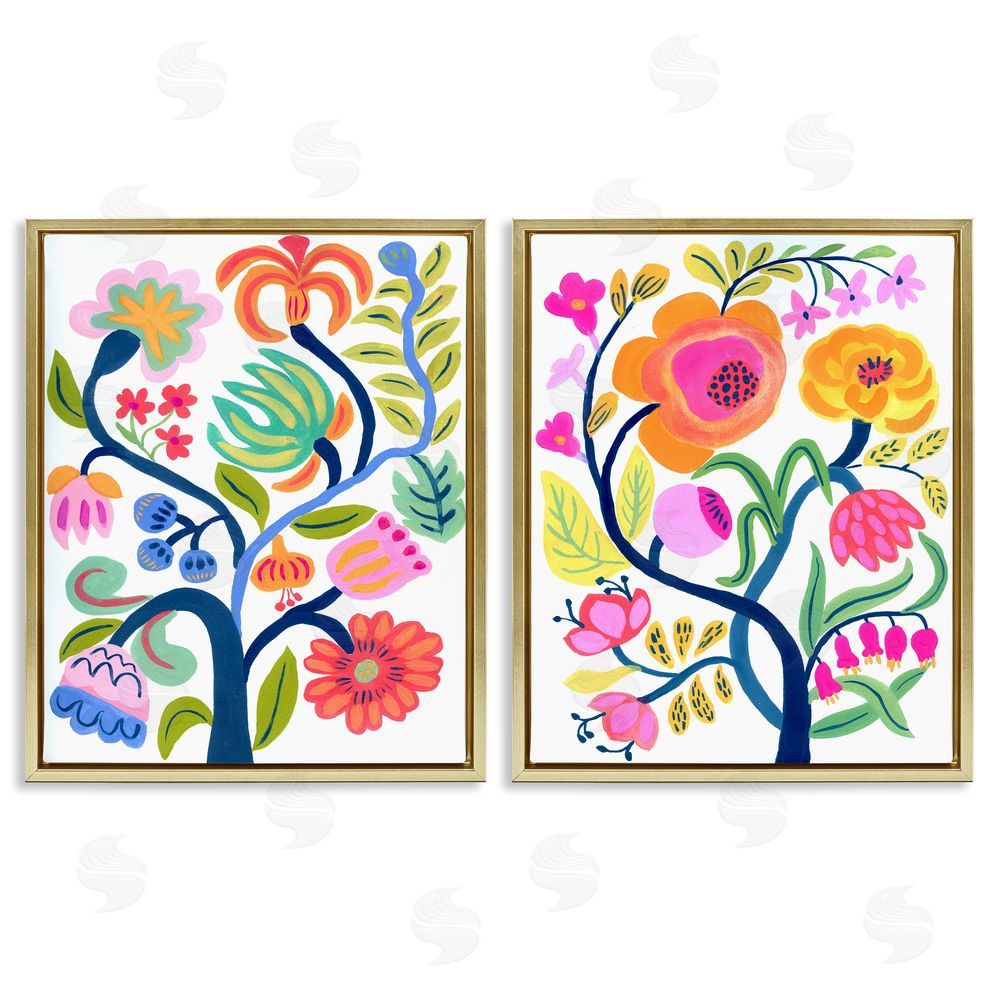 Suzanne Allard Colorful Boho Blue Tree Gold Floating Frame Canvas Wall Art Print
