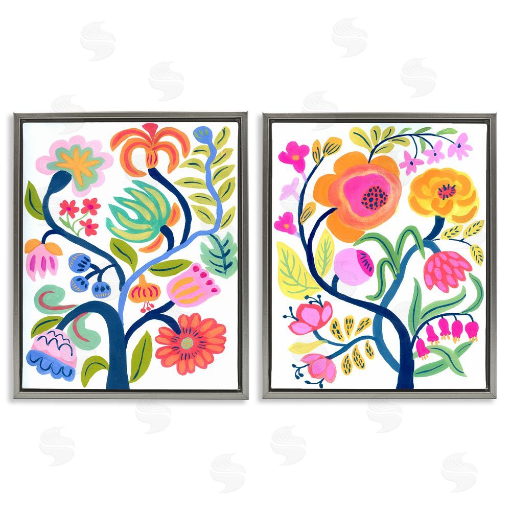 Suzanne Allard Colorful Boho Blue Tree Gray Floating Frame Canvas Wall Art Print