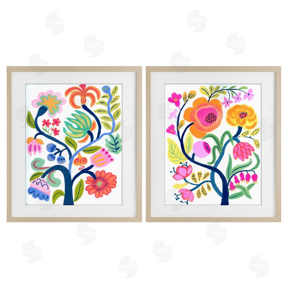 Suzanne Allard Colorful Boho Blue Tree Birch Framed Print Under Glass Wall Art