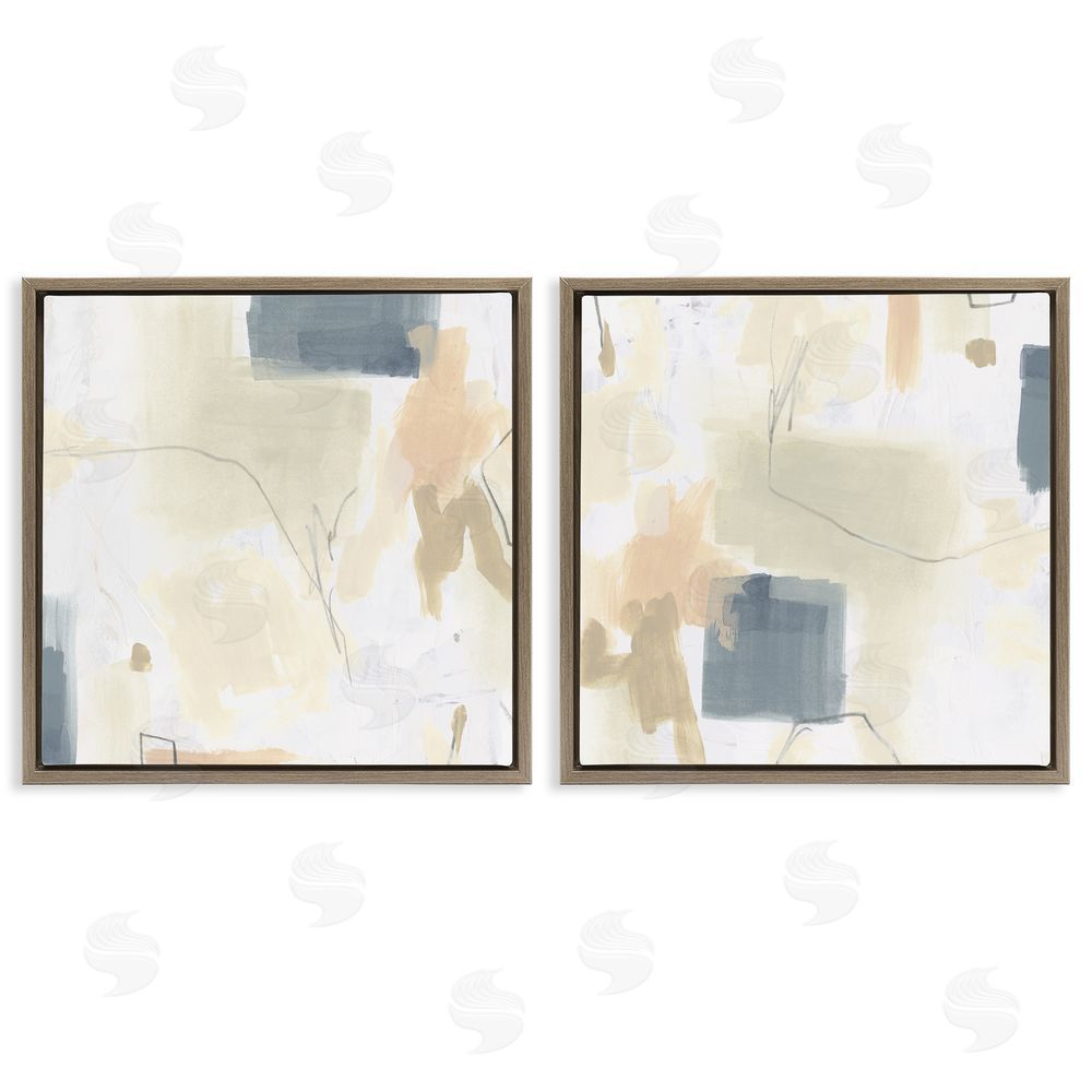 June Erica Vess Muted Plaster Line Brown Floating Frame Canvas Wall Art Print