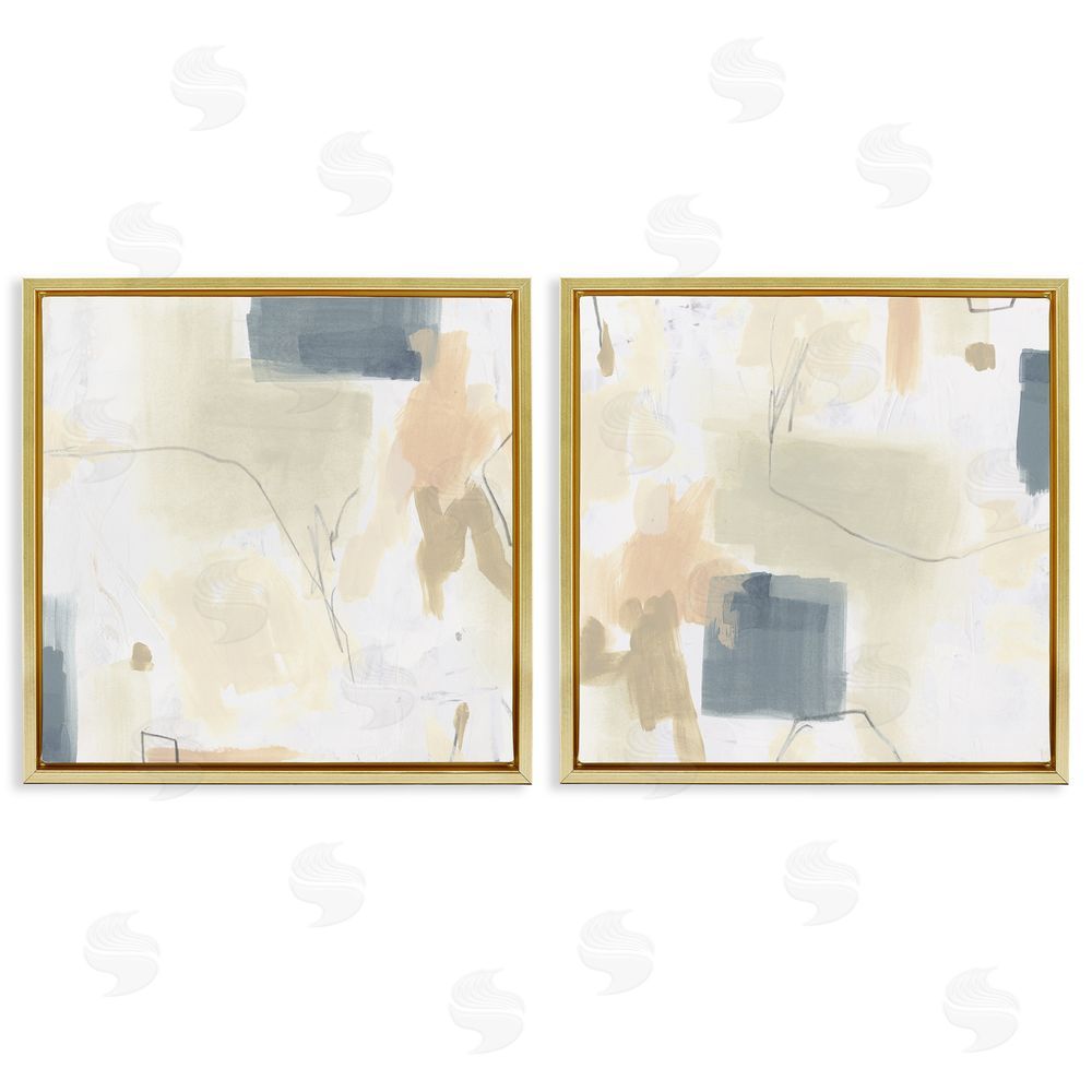 June Erica Vess Muted Plaster Line Gold Floating Frame Canvas Wall Art Print