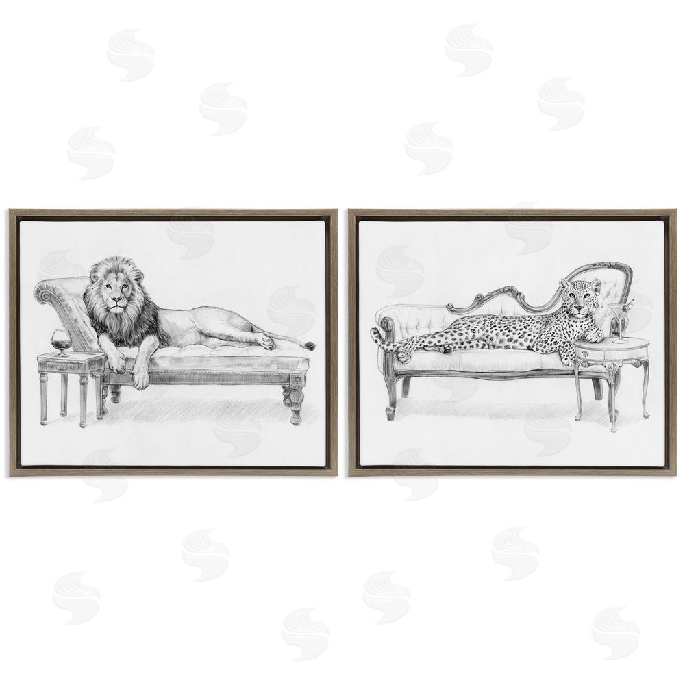 Victoria Barnes Lounging Beasts Wildlife Brown Floating Frame Canvas Wall Art
