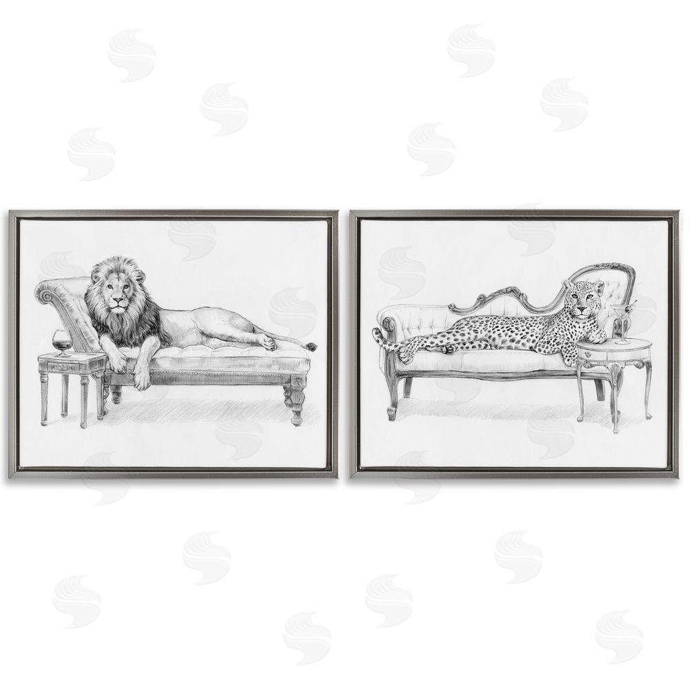 Victoria Barnes Lounging Beasts Wildlife Gray Floating Frame Canvas Wall Art