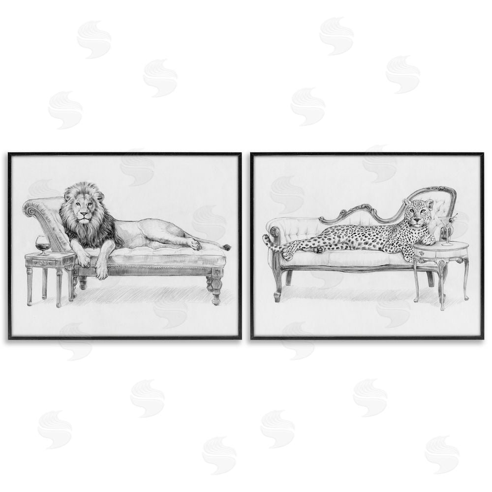 Victoria Barnes Lounging Beasts Wildlife Blacked Framed Giclee Wall Art Print