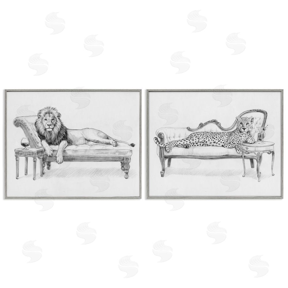 Victoria Barnes Lounging Beasts Wildlife Gray Framed Giclee Wall Art Print