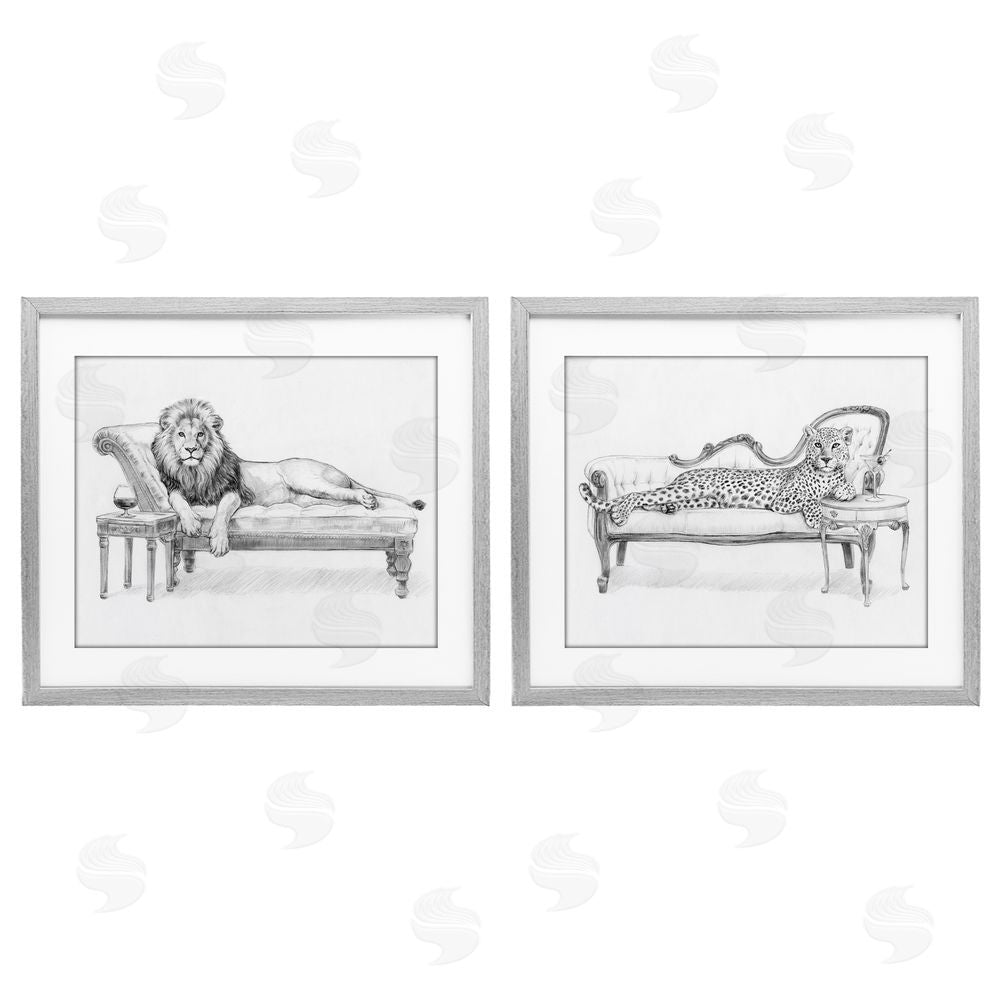 Victoria Barnes Lounging Beasts Wildlife Gray Framed Print Under Glass with Mat Wall Art