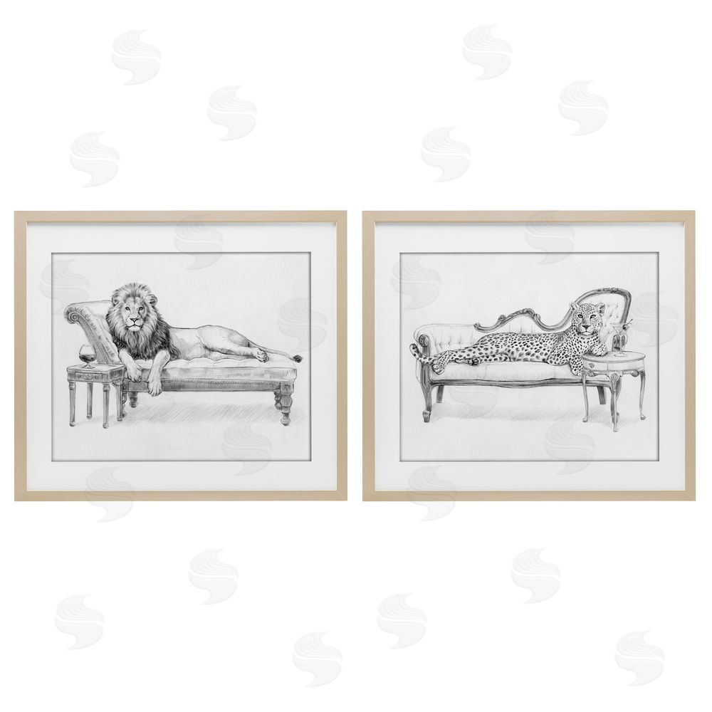 Victoria Barnes Lounging Beasts Wildlife Brown Framed Print Under Glass with Mat Wall Art