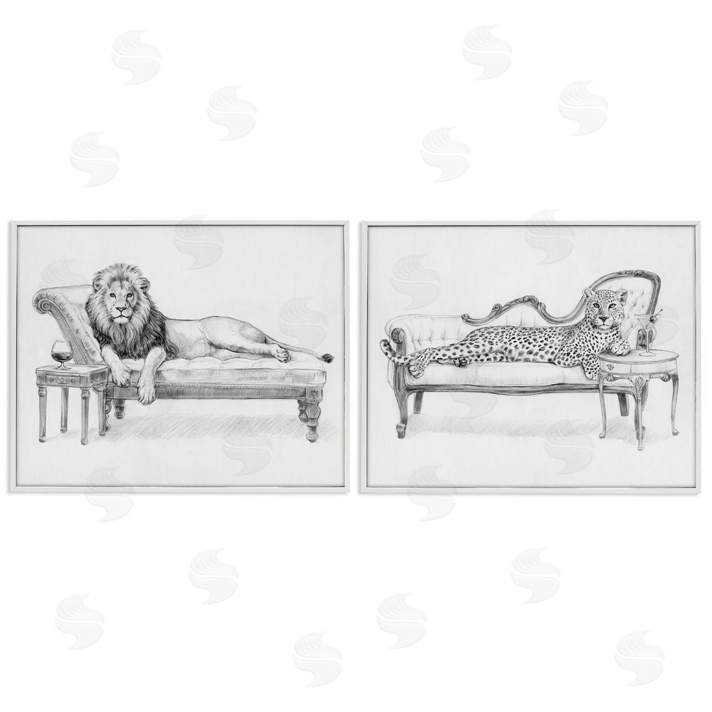 Victoria Barnes Lounging Beasts Wildlife White Framed Giclee Wall Art Print