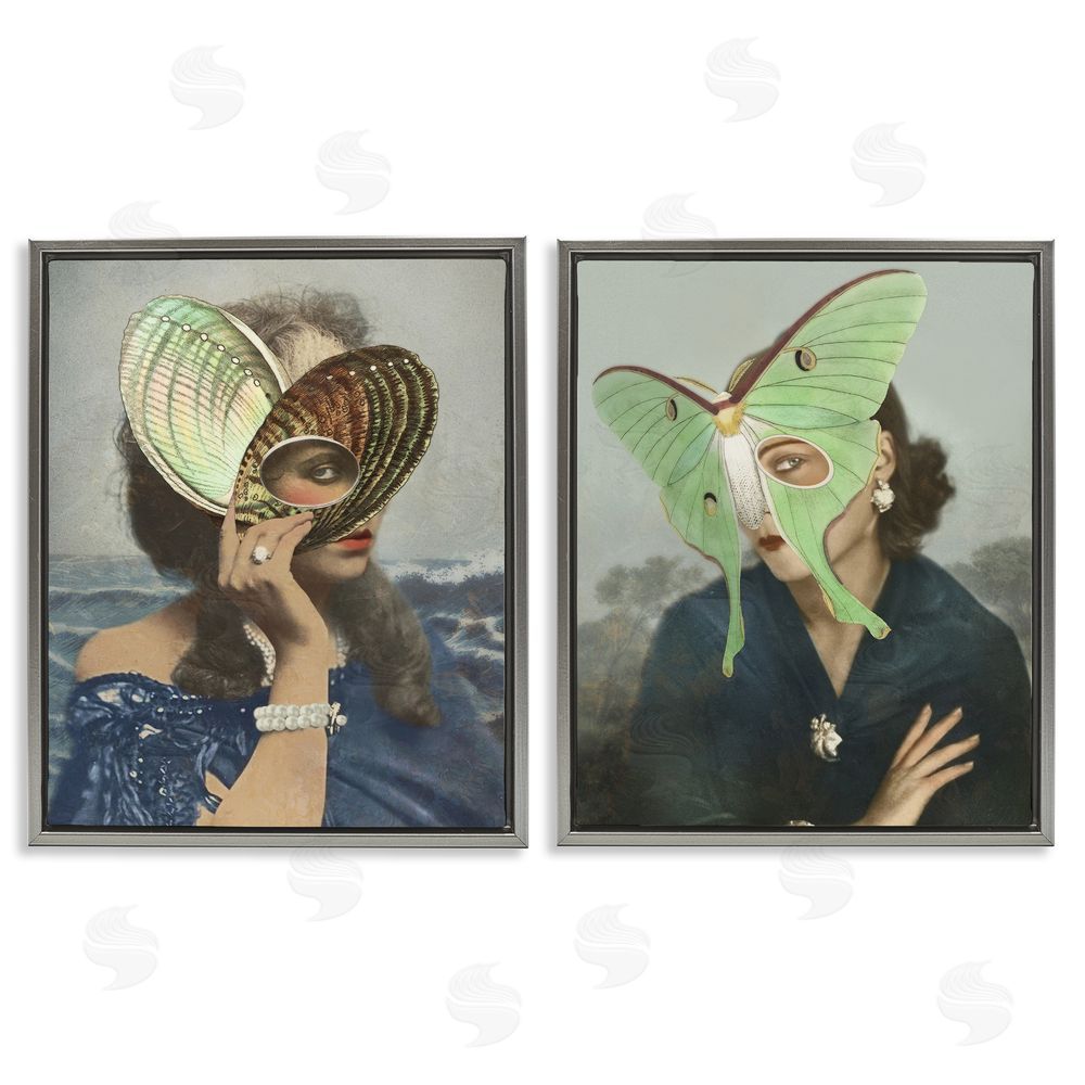 Victoria Barnes Naturalist Women Portraits Gray Floating Frame Canvas Wall Art Print