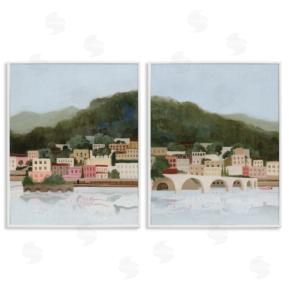 Grace Popp Mountain Town by Sea White Framed Giclee Wall Art Print