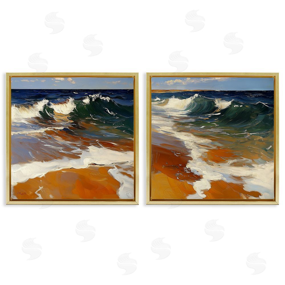Walker Noble Glassy Coastal Break Gold Floating Frame Canvas Wall Art