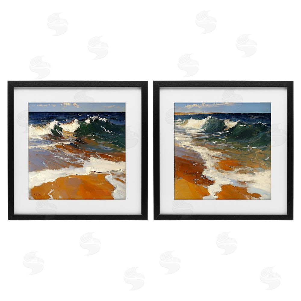Walker Noble Glassy Coastal Break Black Framed Print Under Glass with Mat Wall Art