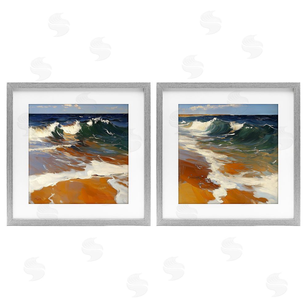Walker Noble Glassy Coastal Break Gray Framed Print Under Glass with Mat Wall Art
