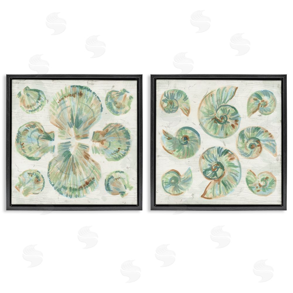 June Erica Vess Saltwashed Seashells Pattern Black Floating Frame Canvas Wall Art Print