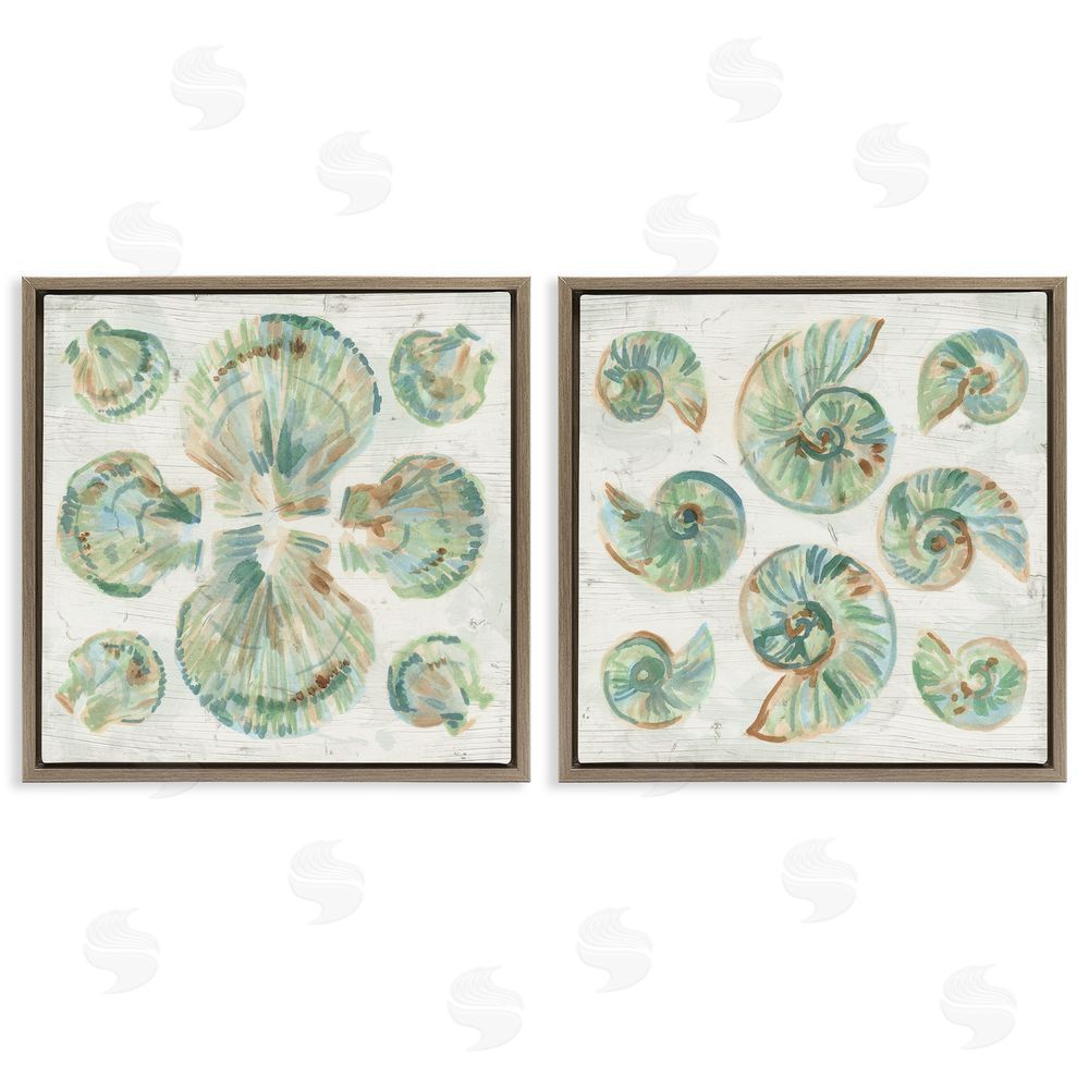 June Erica Vess Saltwashed Seashells Pattern Brown Floating Frame Canvas Wall Art Print