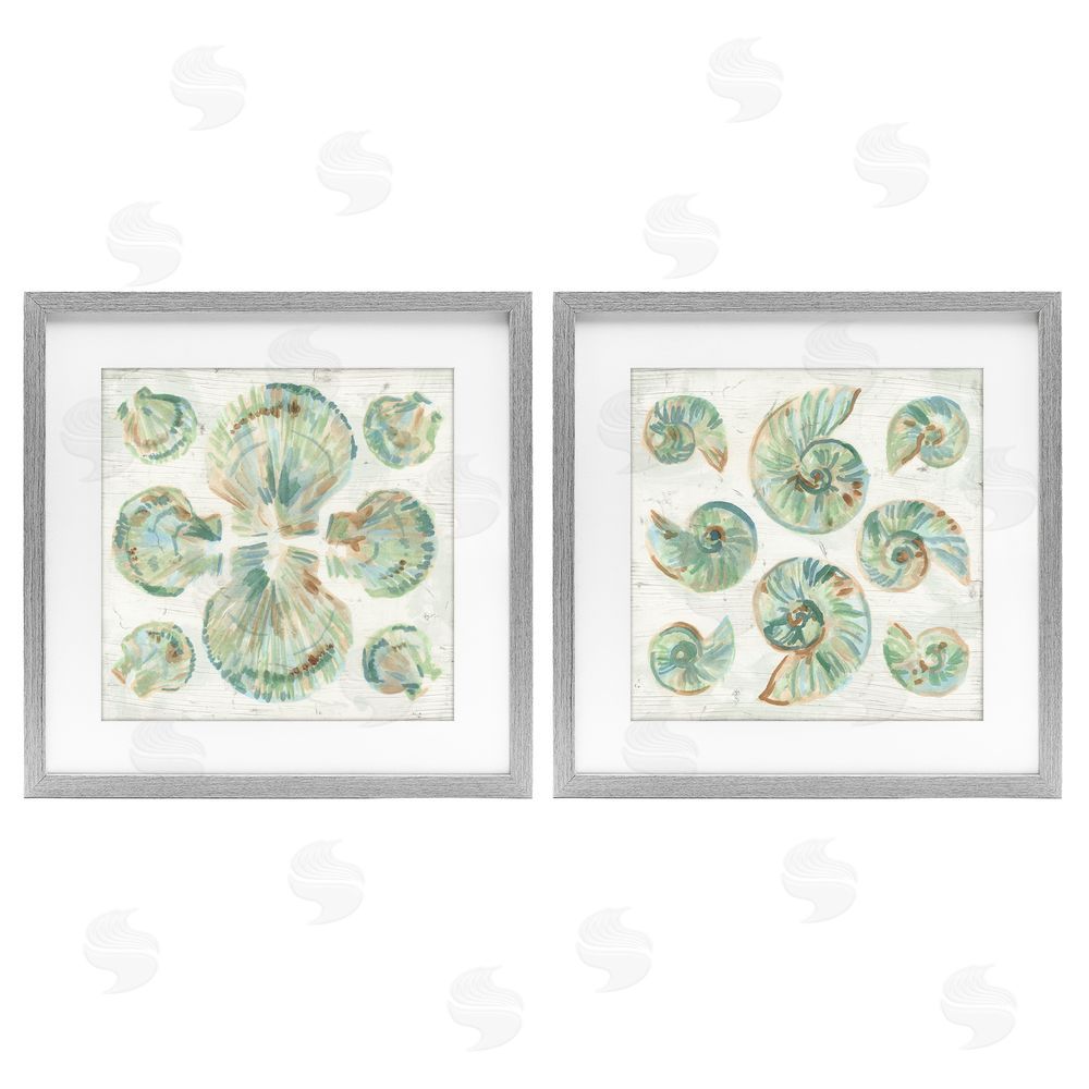June Erica Vess Saltwashed Seashells Pattern Gray Framed Print Under Glass Wall Art