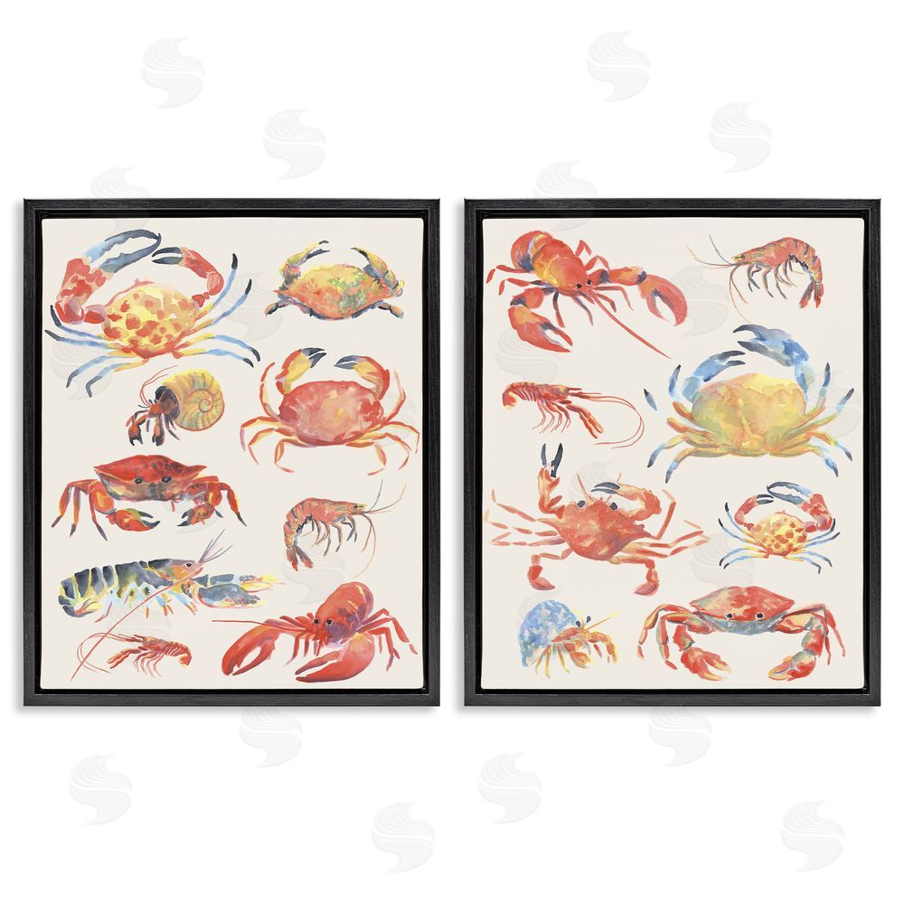 June Erica Vess Aquatic Crustacean Collection Black Floating Frame Canvas Wall Art Print