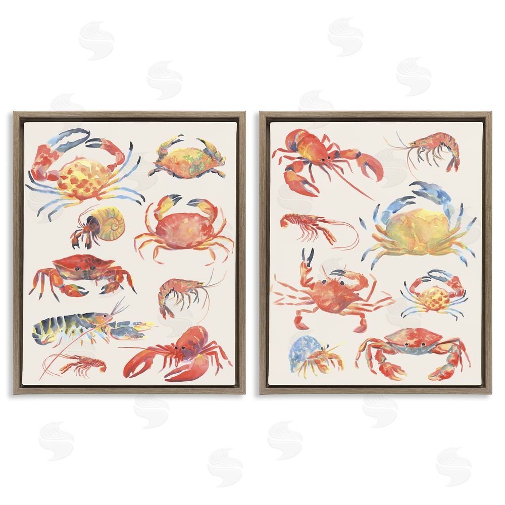 June Erica Vess Aquatic Crustacean Collection Brown Floating Frame Canvas Wall Art Print