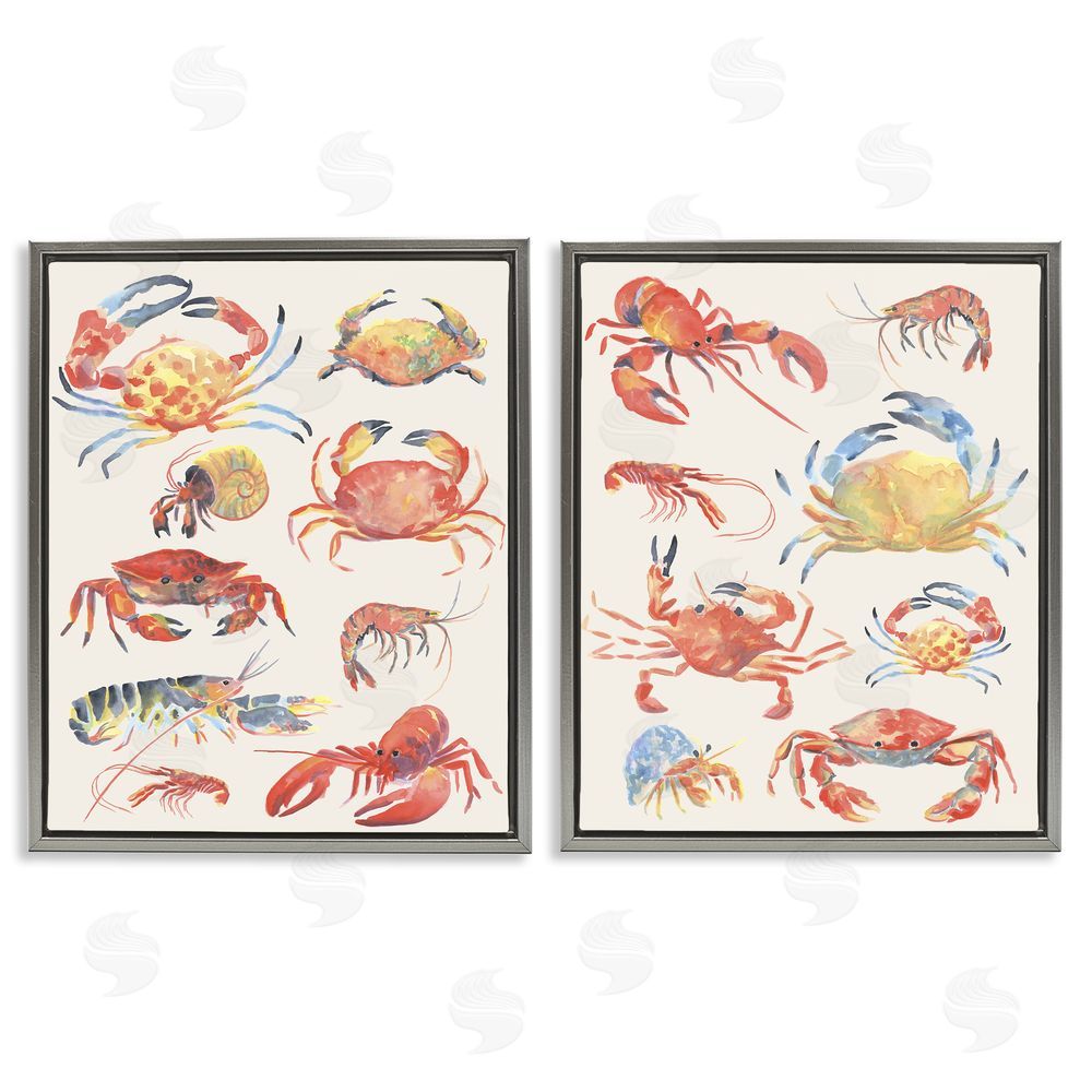 June Erica Vess Aquatic Crustacean Collection Gray Floating Frame Canvas Wall Art Print