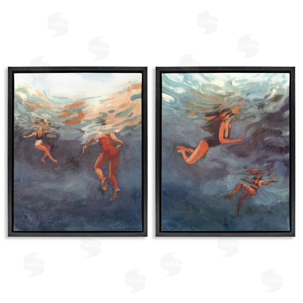 Victoria Barnes Swimming Summer's Dance Black Floating Frame Canvas Wall Art Print