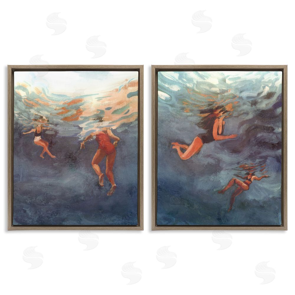 Victoria Barnes Swimming Summer's Dance Brown Floating Frame Canvas Wall Art Print