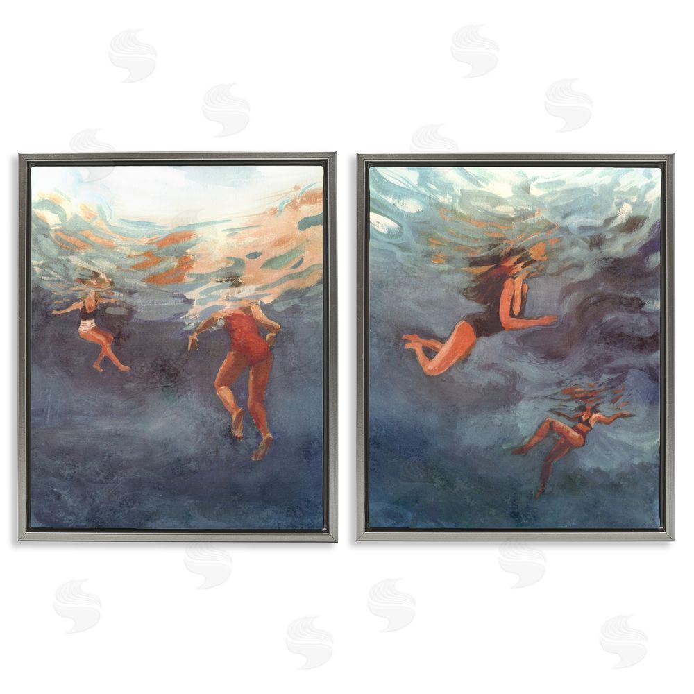 Victoria Barnes Swimming Summer's Dance Gray Floating Frame Canvas Wall Art Print
