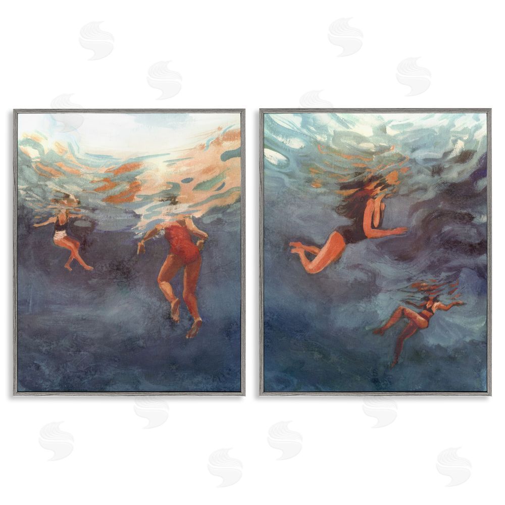 Victoria Barnes Swimming Summer's Dance Gray Framed Giclee Wall Art Print