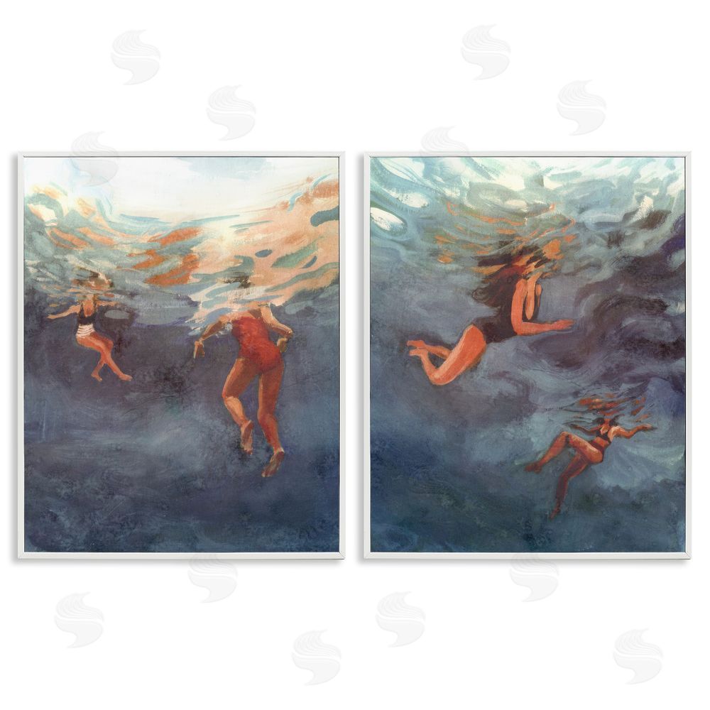 Victoria Barnes Swimming Summer's Dance White Framed Giclee Wall Art Print