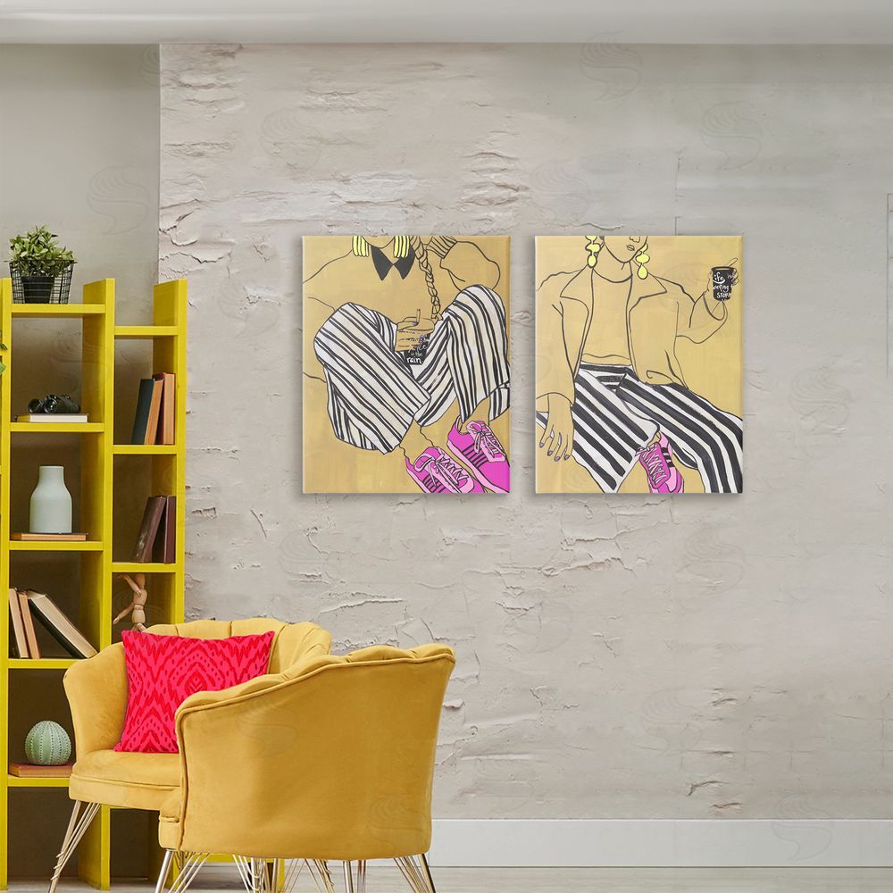 Melissa Wang Crimson Thread Fashion Poses Stretched Canvas Wall Art Print in Room