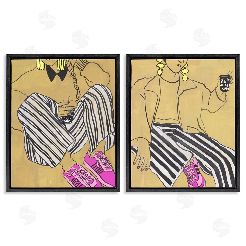 Melissa Wang Crimson Thread Fashion Poses Black Floating Frame Wall Art Print