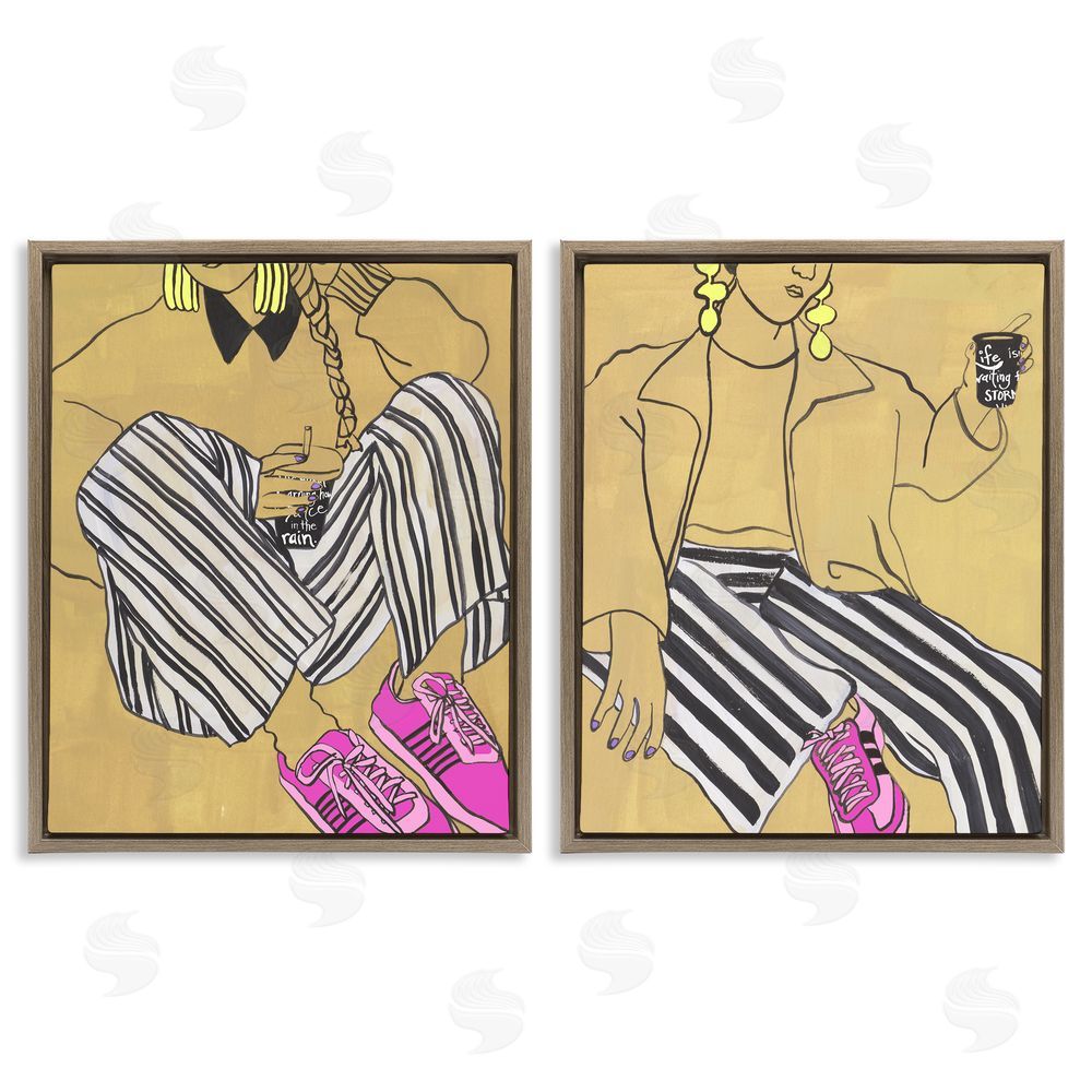 Melissa Wang Crimson Thread Fashion Poses Brown Floating Frame Wall Art Print