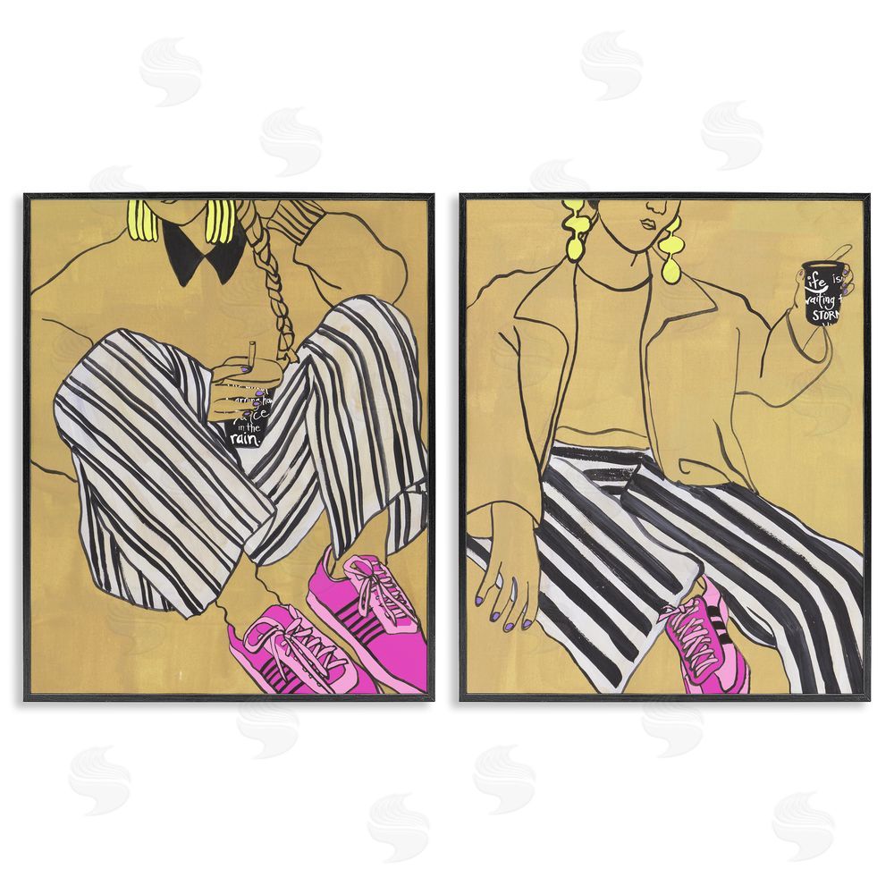 Melissa Wang Crimson Thread Fashion Poses Black Framed Giclee Wall Art Print