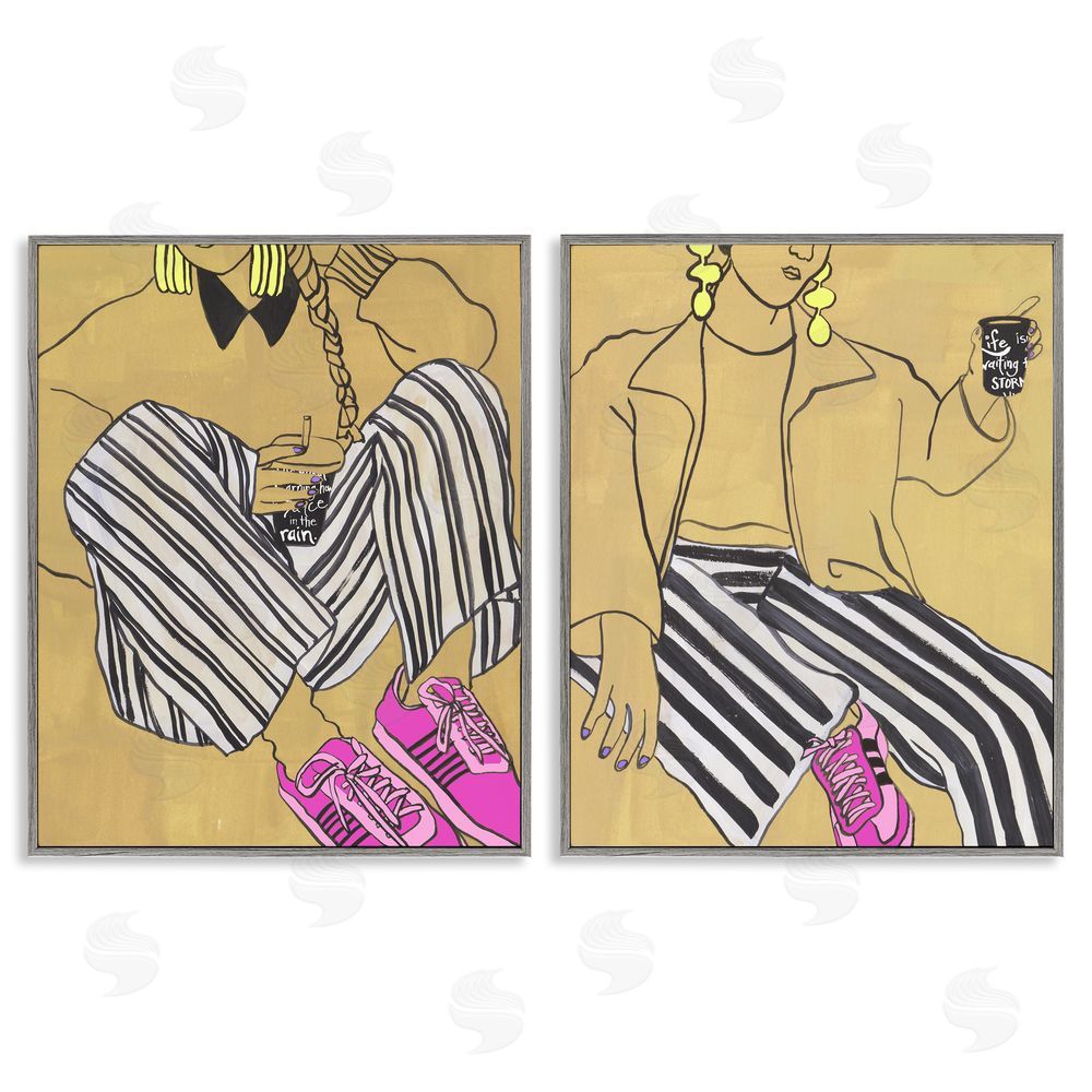 Melissa Wang Crimson Thread Fashion Poses Gray Framed Giclee Wall Art Print