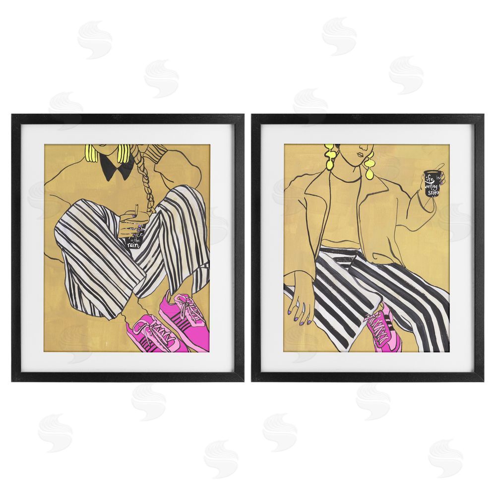 Melissa Wang Crimson Thread Fashion Poses Black Framed Print Under Glass Wall Art