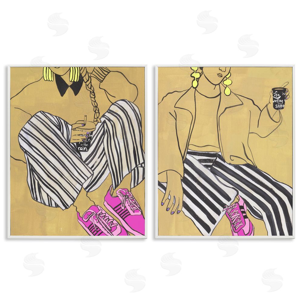 Melissa Wang Crimson Thread Fashion Poses White Framed Giclee Wall Art Print