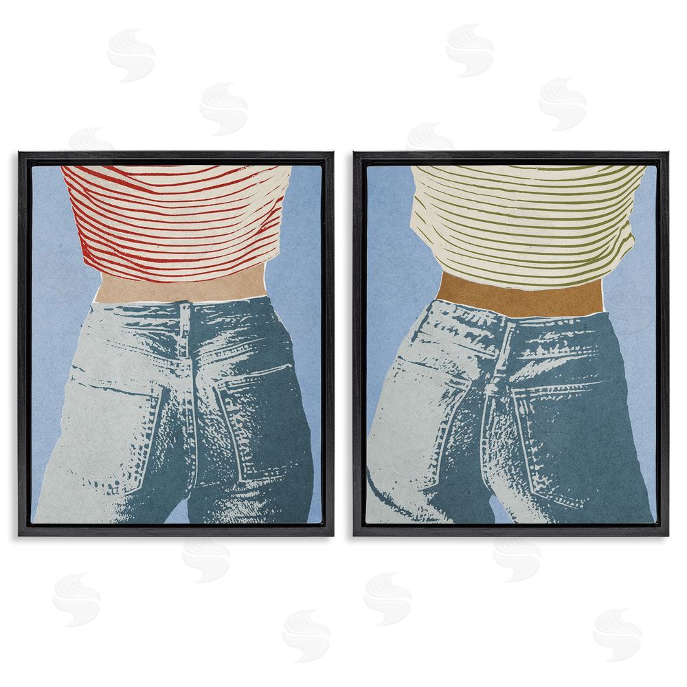 Victoria Barnes Favorite Jeans with Striped Shirt Black Floating Frame Canvas Wall Art