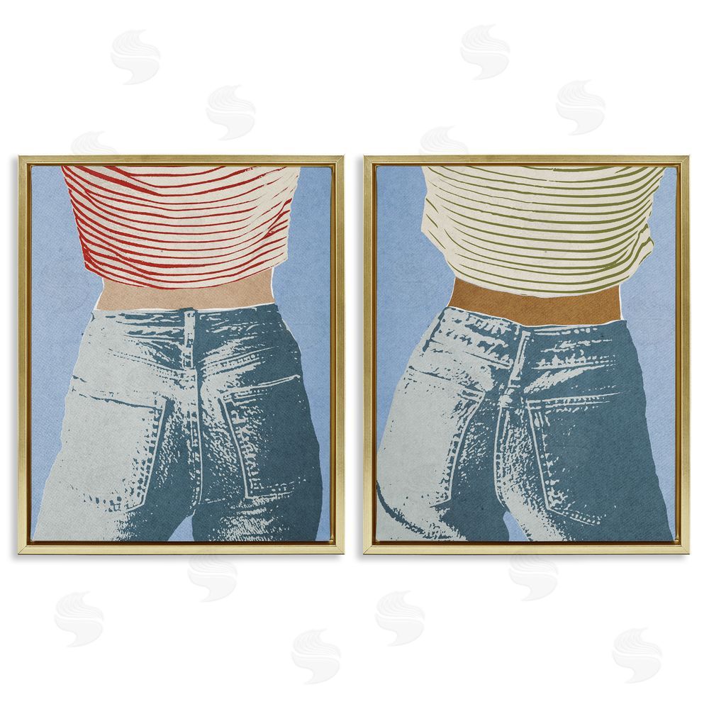 Victoria Barnes Favorite Jeans with Striped Shirt Gold Floating Frame Canvas Wall Art