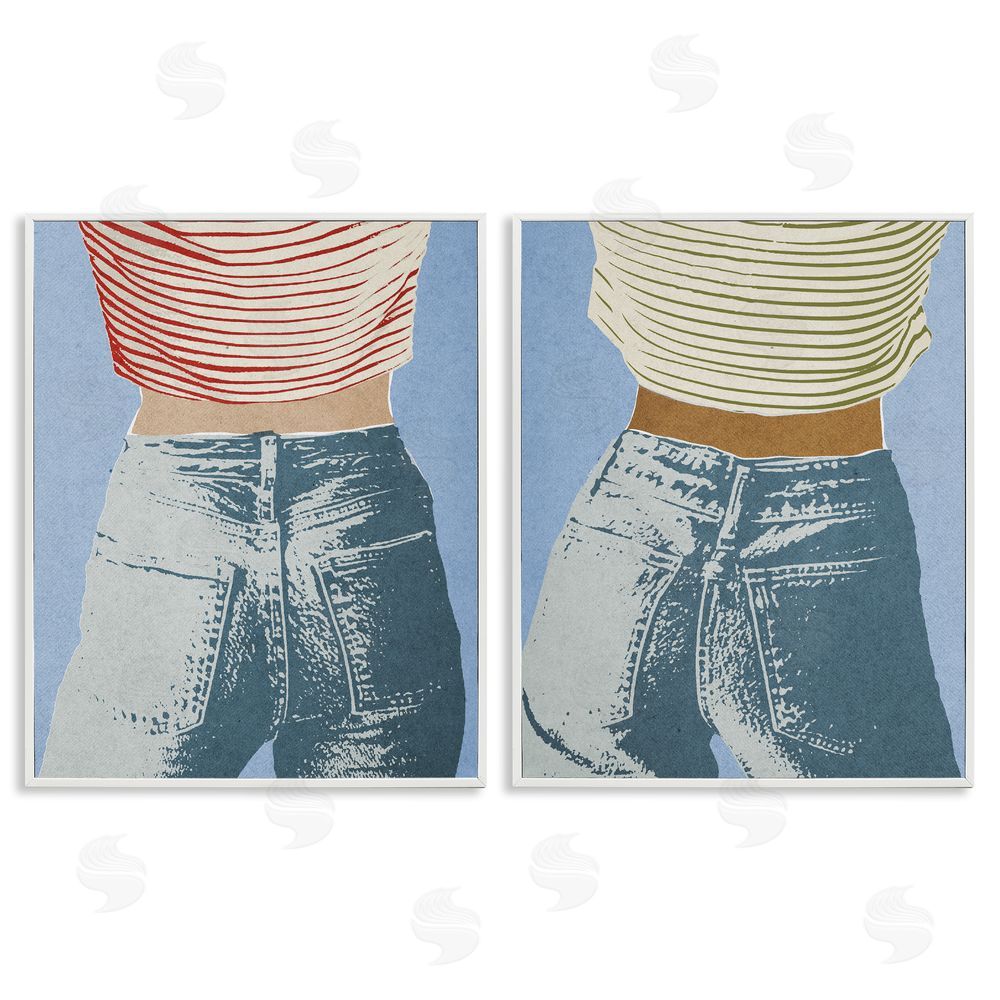 Victoria Barnes Favorite Jeans with Striped Shirt White Framed Giclee Wall Art Print